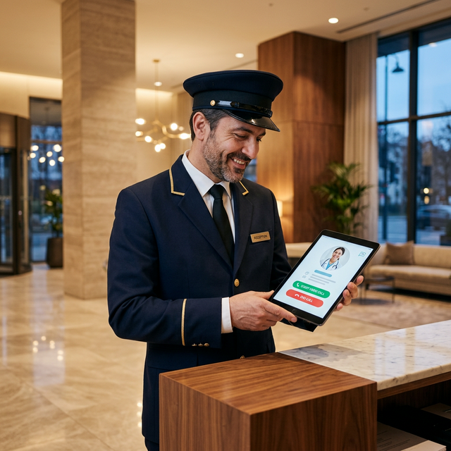 Equipe de condomínio utilizando telemedicina